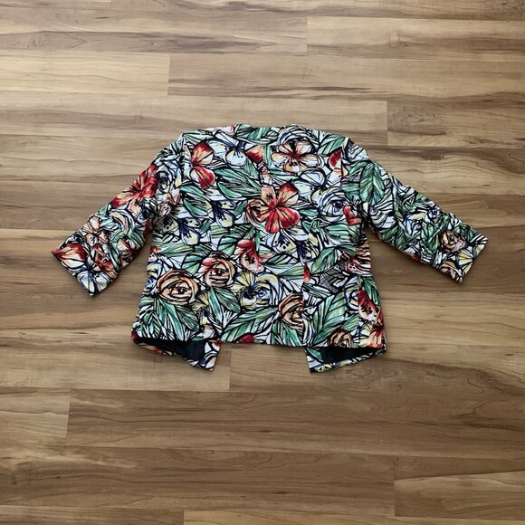 Coldwater Creek Jacket Blazer Size 12 Red Green Floral 3/4 Sleeve Open Front - Picture 8 of 11
